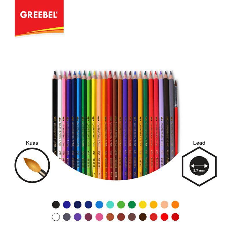 PENSIL WARNA / WARNA CERAH / BAHAN KUAT GREEBEL / GREEBEL 6724 WATER COLOUR PENCIL LEAD 3,7mm