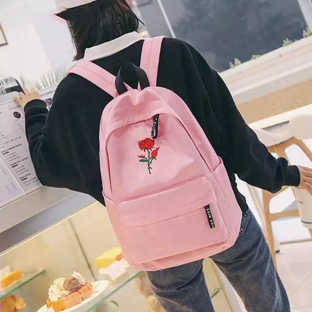 Ransel Sekolah Pink Wanita Modis Kapasitas standar Ransel Sekolah Traveling Serbaguna Berkualitas