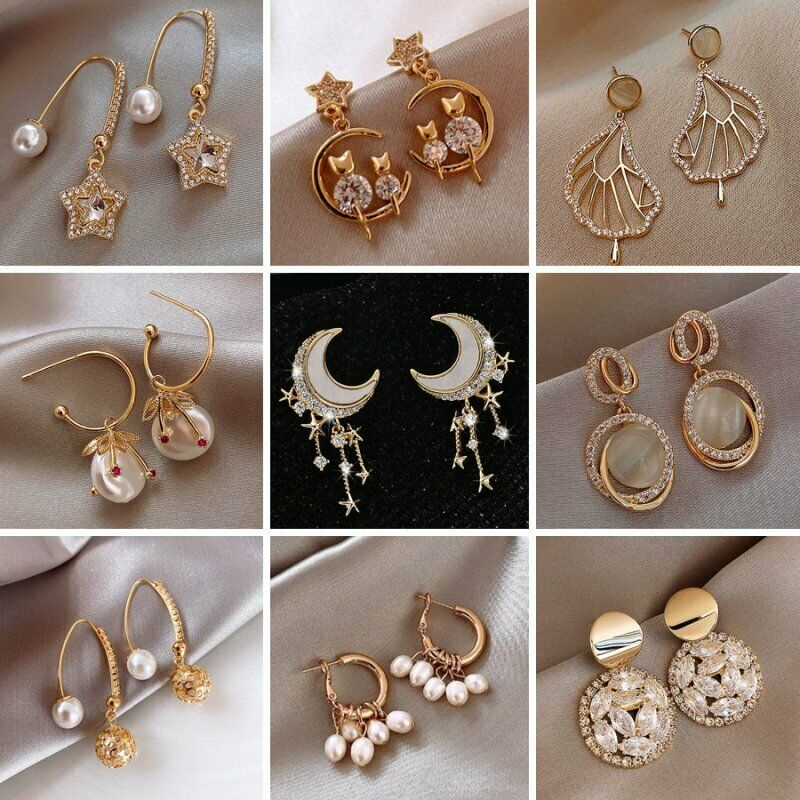 Charm Gold Pearl Crystal Tassel Earrings Stud Drop Dangle Women Wedding Jewelry