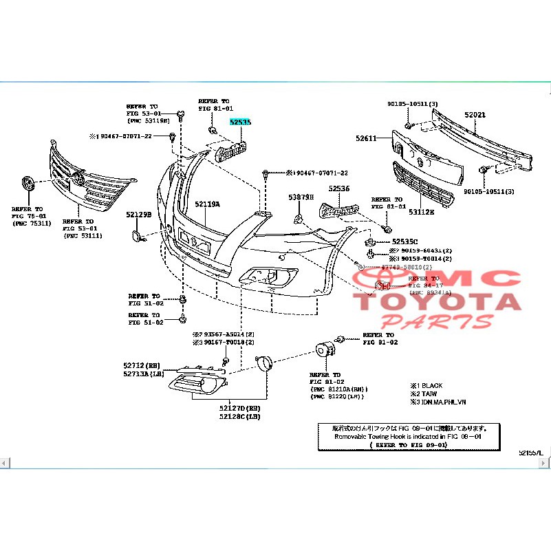 Support Bracket Breket Bumper Depan Kanan Camry 52535-06100