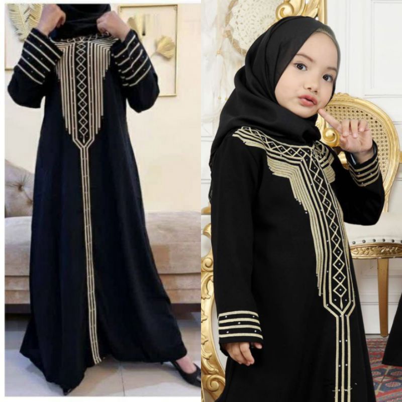 Basic Abaya Arab Saudi Hitam Abaya turki Hitam Abaya Dhubai Hitam Modern Couple Ibu Dan Anak Anak Bordir CRIYSTAL Kain Jetblack