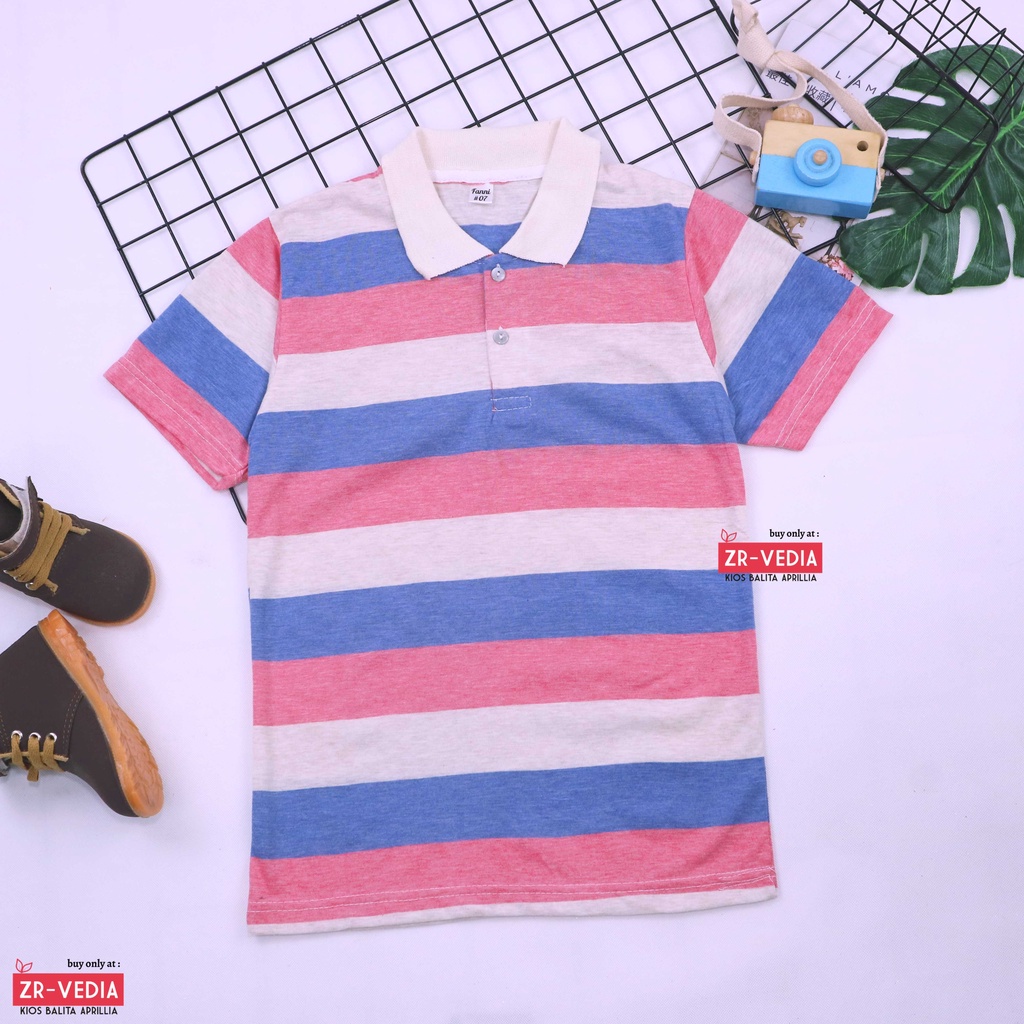 Kerah Salur T-Shirt Anak Laki uk 1-12 Tahun / Kaos Atasan Baju Adem Lengan Pendek Harian Salur