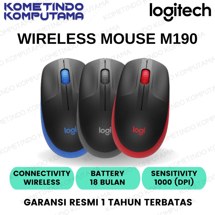 Logitech M190 BLUE Mouse Wireless Full Size untuk Windows, Mac, Chrome OS &amp; Linux BIRU