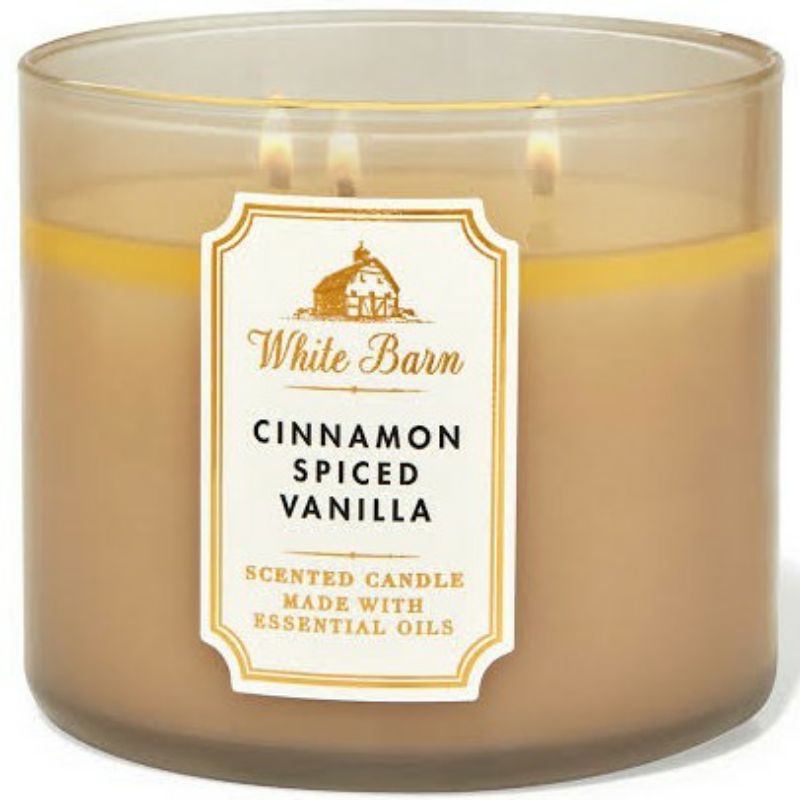 BATH AND BODY WORKS BBW CINNAMON SPICED VANILLA 3 WICK SCENTED CANDLE MADE WITH ESSENTIAL OILS 411 G