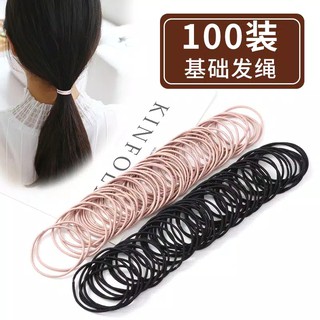 100 Pcs Ikat Rambut Karet Polos  Elastis Gaya Korea untuk 