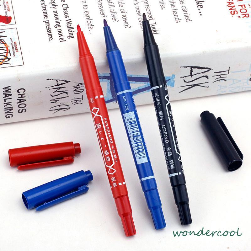 Anak Hook Line Pen Kecil Berkepala Dua Spidol Minyak Berbasis Air Netral Lukisan Alat Tulis-Won