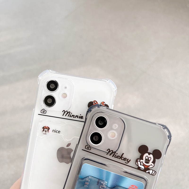 Mickey &amp; Minnie Card Bag Soft Case iP iPhone 7 8 + Plus X XR SE 2020 XS Max 11 12 13 Pro Max Black Clear Casing