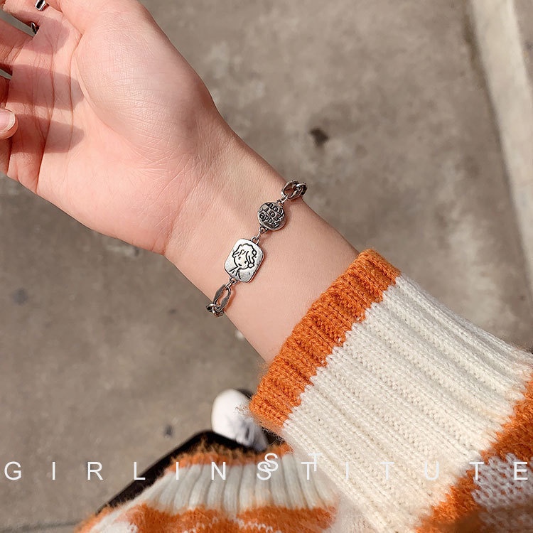 YEEZII Gelang Rantai Warna Silver Gaya Retro Untuk Wanita