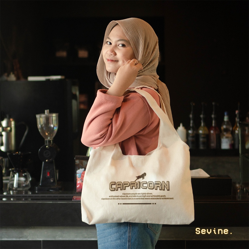 Sevine Tote Bag Kanvas Bonnie Tas Wanita Kuliah Fashion Laptop Totebag Aesthetic Zodiac Series - CZ