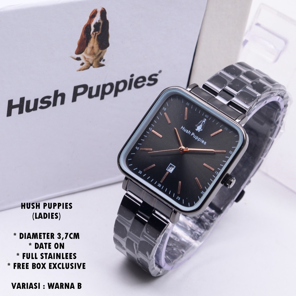 (FREE BOX) JAM TANGAN WANITA HUSH PUPPIES H-010 RANTAI BODY SEGI TANGGAL AKTIF