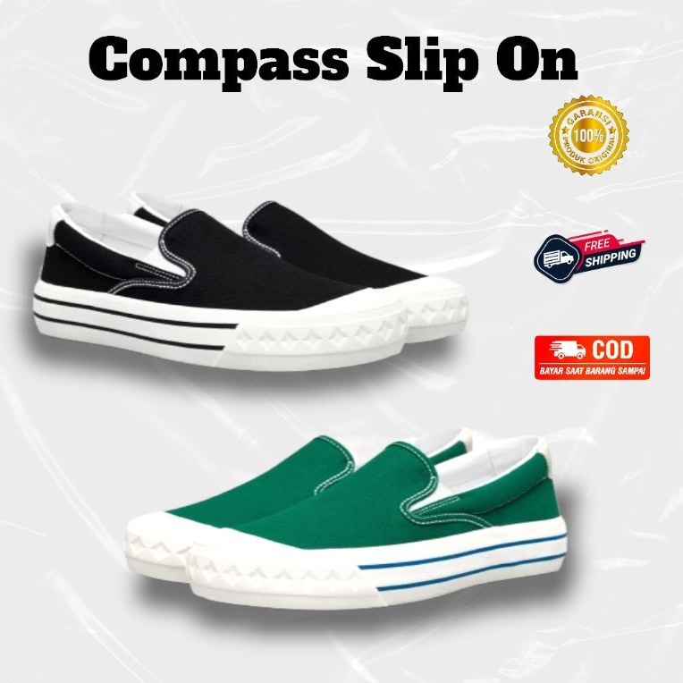 Compass Slip On Black White - Compass Slip On Green