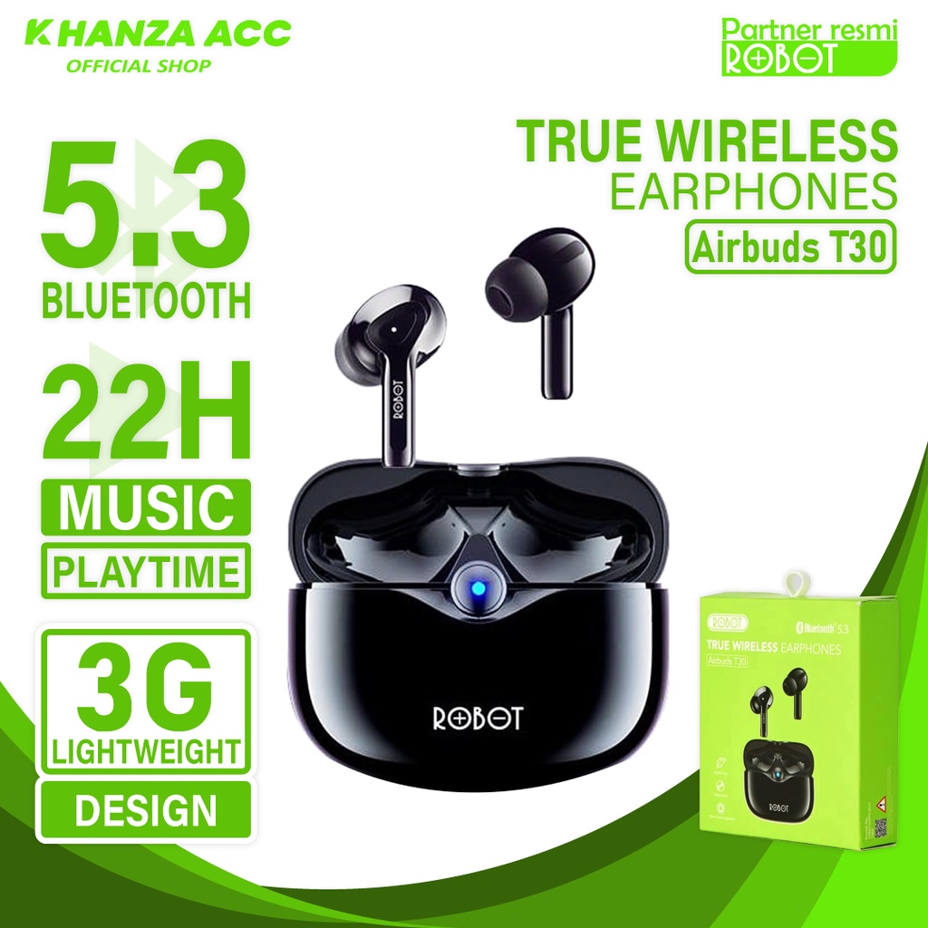 KHANZAACC ROBOT T30 Earphone Bluetooth Airbuds Earphone True Wireless Earbuds Headset