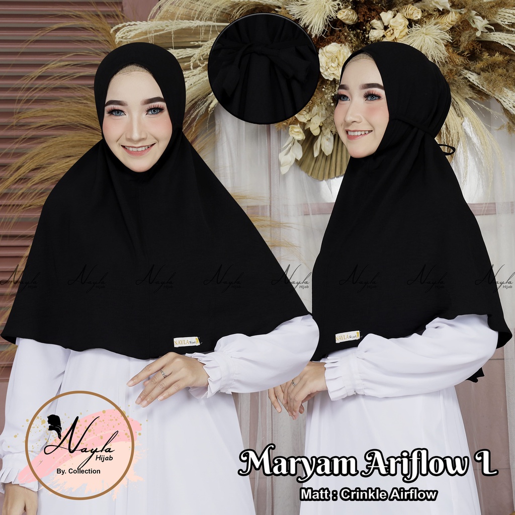 Jilbab Bergo Maryam Tali Crinkle Airflow Premium Size L,XL Kerudung Instan Tali Airflow Anti Kusut Nayla Hija'b