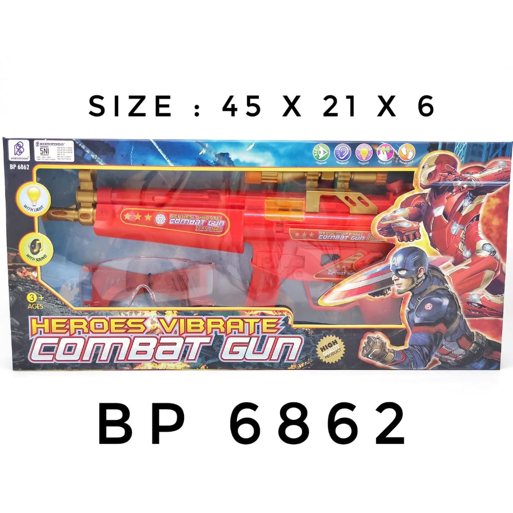 MAINAN ANAK TEMBAK TEMBAKAN COMBAT GUN LAMPU DAN GETAR BP 6862