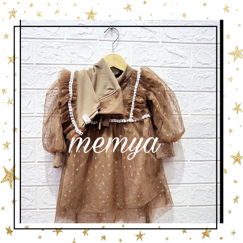 Baju Gamis busana muslim aqiqah polkadot tile dot tulle polka brokat brukat anak bayi baby perempuan newborn set hijab-Milo