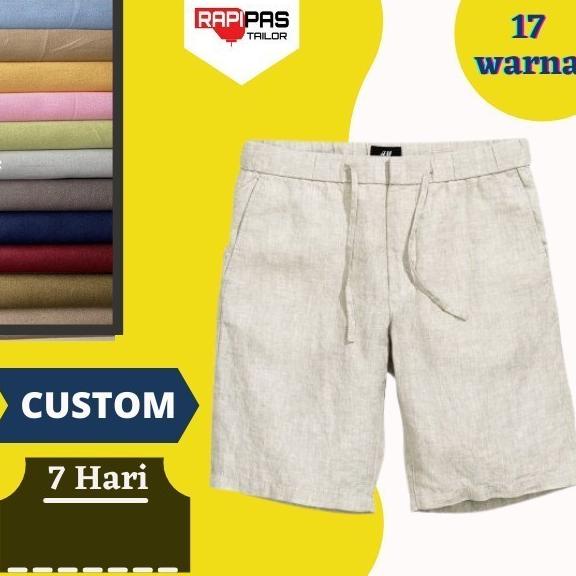 Custom Celana Pendek Pria Bahan Kain Linen