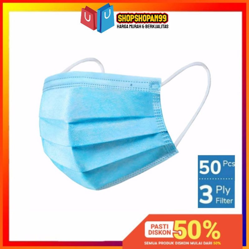 Masker 3 ply isi 50 pcs Masker Diposable Masker Earlop Face Mask Masker 3ply isi 50pcs