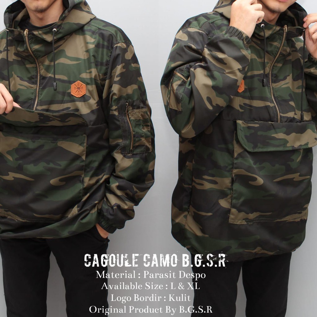 Jaket Cagoule Pria Camo Original BGSR Rain Jaket - Parka Cagoule Camouflage Pria