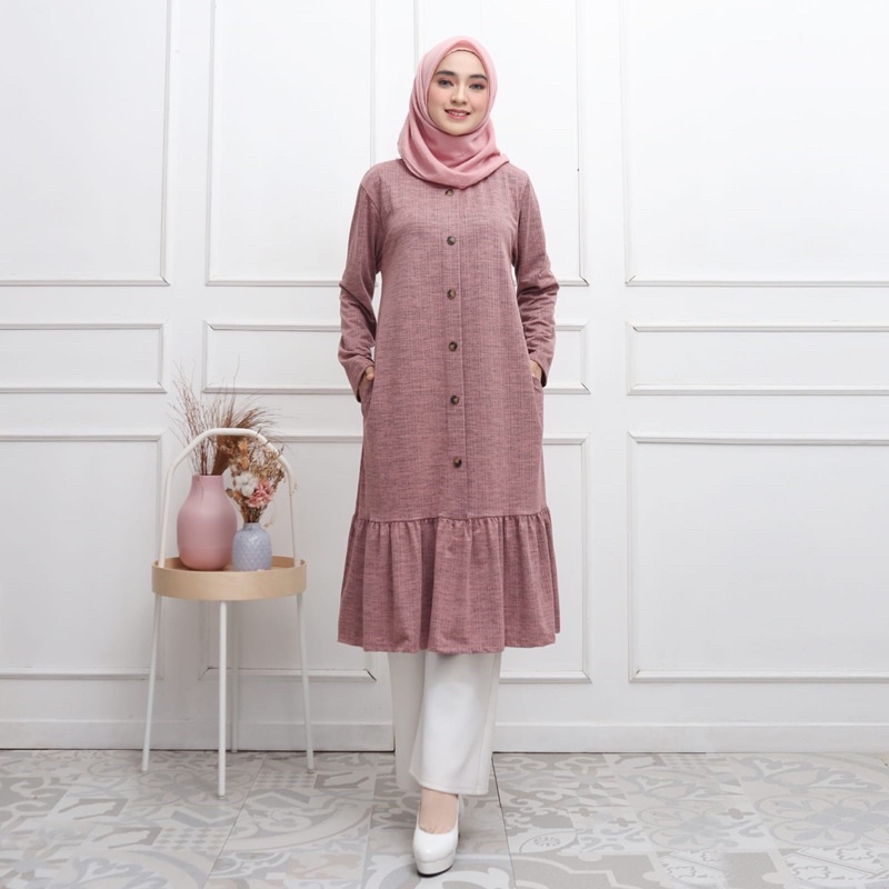 BERLINA - TUNIK KAOS IMPORT JUMBO XXL RIB KANCING  MELAR POLOS REMPEL MUSLIMAH MURAH GROSIR SALE