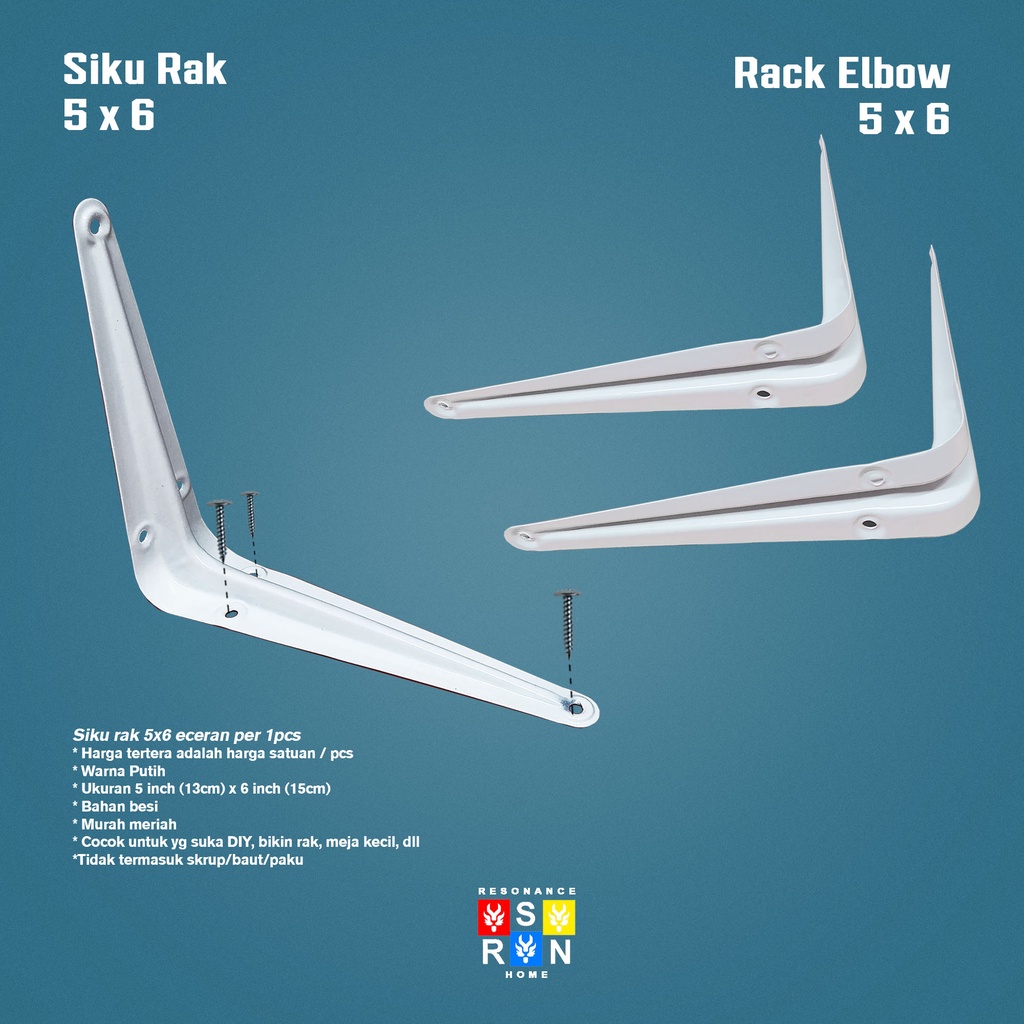 Siku Rak Besi L Putih Uk. 5x6 Inch l Shelf Bracket l Penyangga Ambalan Resonance Home