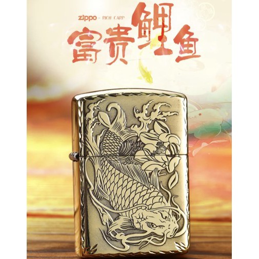 Zippo Korek api Lighter Gold Fish Windproof