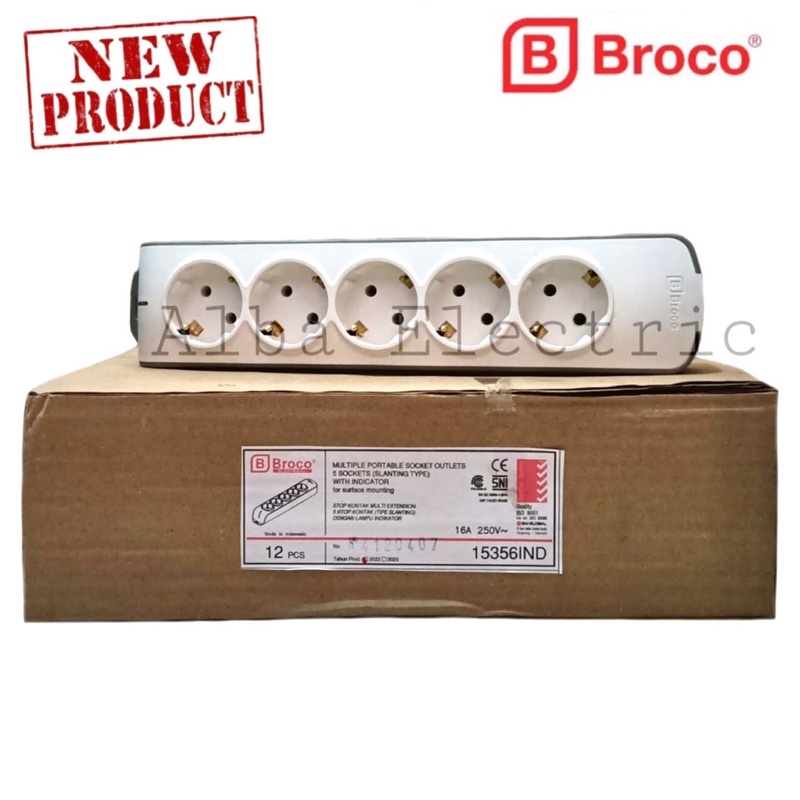 Stop Kontak 5 Lubang BROCO Lampu Indikator Model Miring Slanting Type Tanpa Kabel OB Stop Kontak Broco 5 Lubang Terminal 5 Lubang Broco Outbow