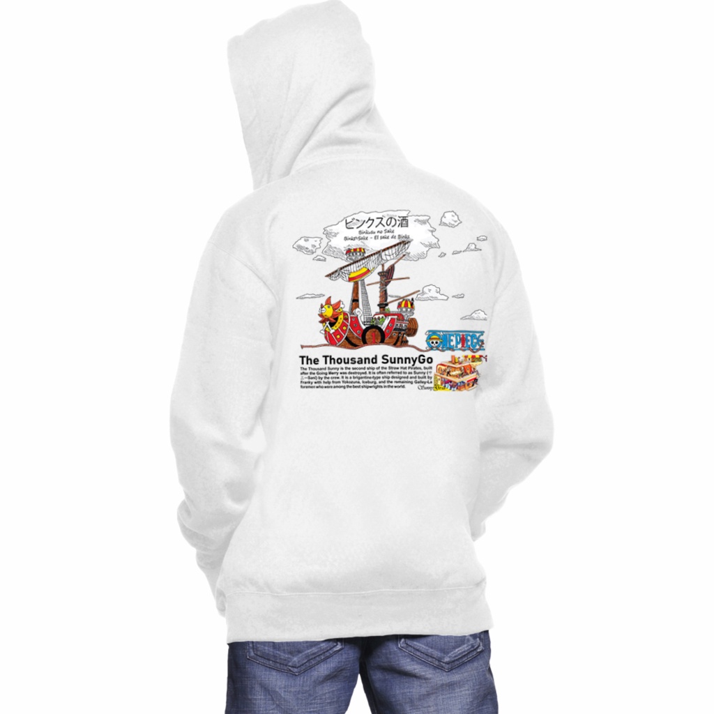 HOODIE PRIA DAN WANITA | ANIME ONE PIECE KAPAL SUNNYGO | PREMIUM COTTON FLEECE PUTIH