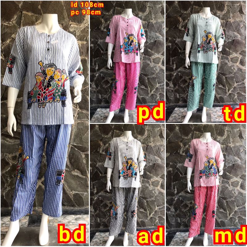 Setelan Piyama Lengan 7/8 Hap Bu Tedjo
