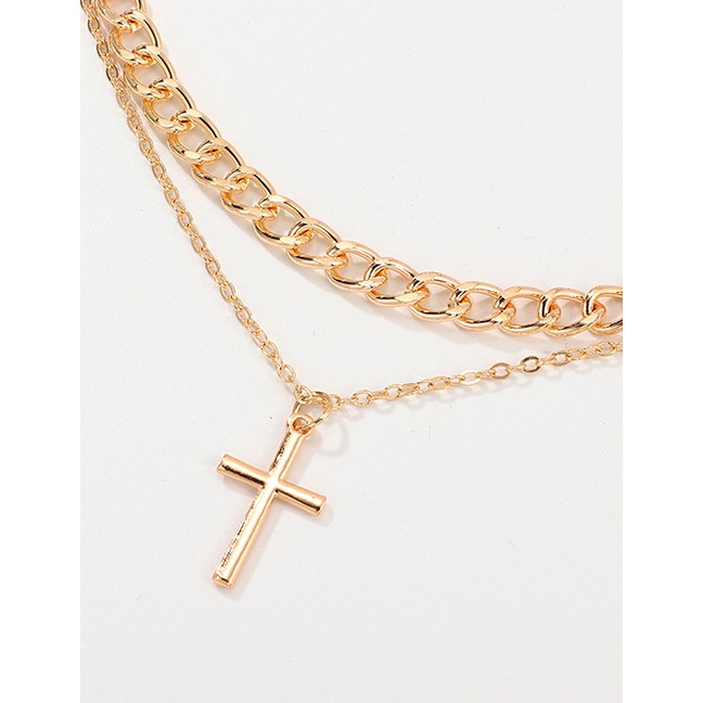 LRC Kalung Fashion Golden Cross Double Necklace D68240