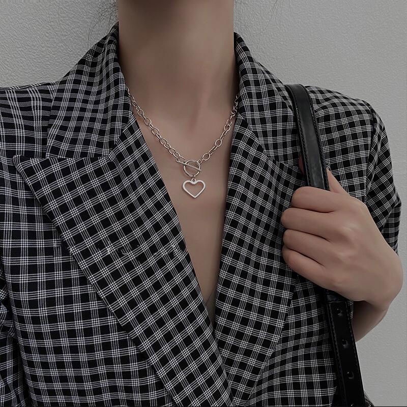 Kalung Liontin Korea Hip Hop Ins Hati Rantai Tebal Berlebihan