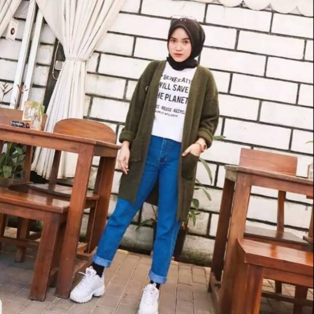 LONG CARDIGAN | BELLE OVERSIZE | kardigan rajut halus | motif salur