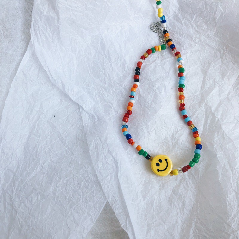 Korean style smiley face personality necklace handmade beads smiley face fashion female necklace