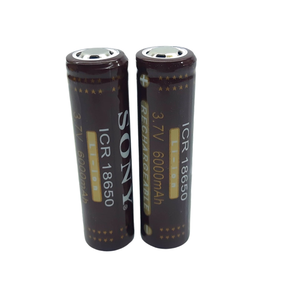 Baterai Charger ICR18650 Li-ion 3.7volt - 6000mAh Warna Coklat isi 2pcs Flat Top