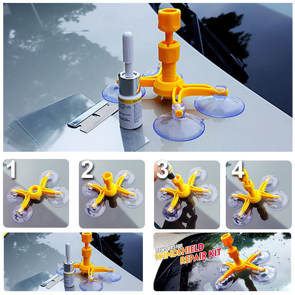Alat Lem Ampuh Reparasi Perbaikan Kaca Mobil Cermin Jendela Retak Pecah Windshield Repair Kit