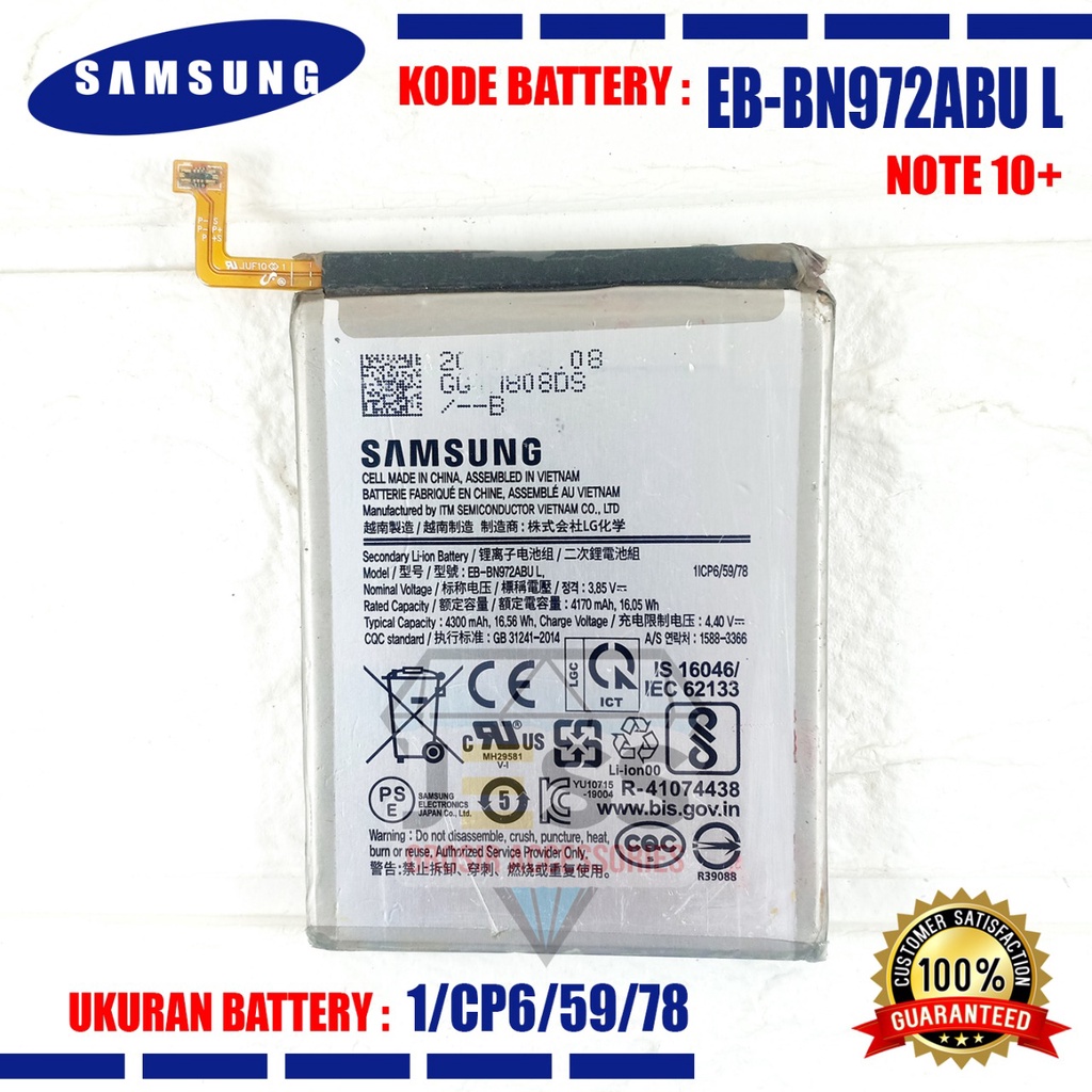 Baterai Original SAMSUNG Galaxy Note 10 Plus &amp; Note 10+ &amp; N975 &amp; N975F &amp; SM-N975F Kode Battery EB-BN972ABU