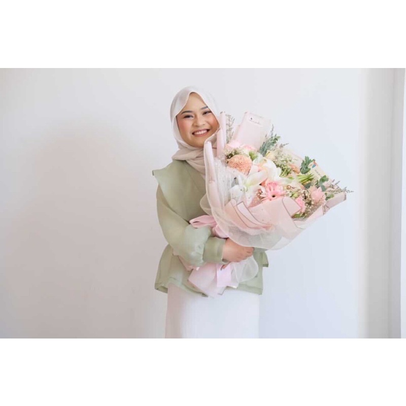 Aura Label - Kalila Organza Sage Green - BESTSELLER MOST WANTED blouse wanita organza sage green puff