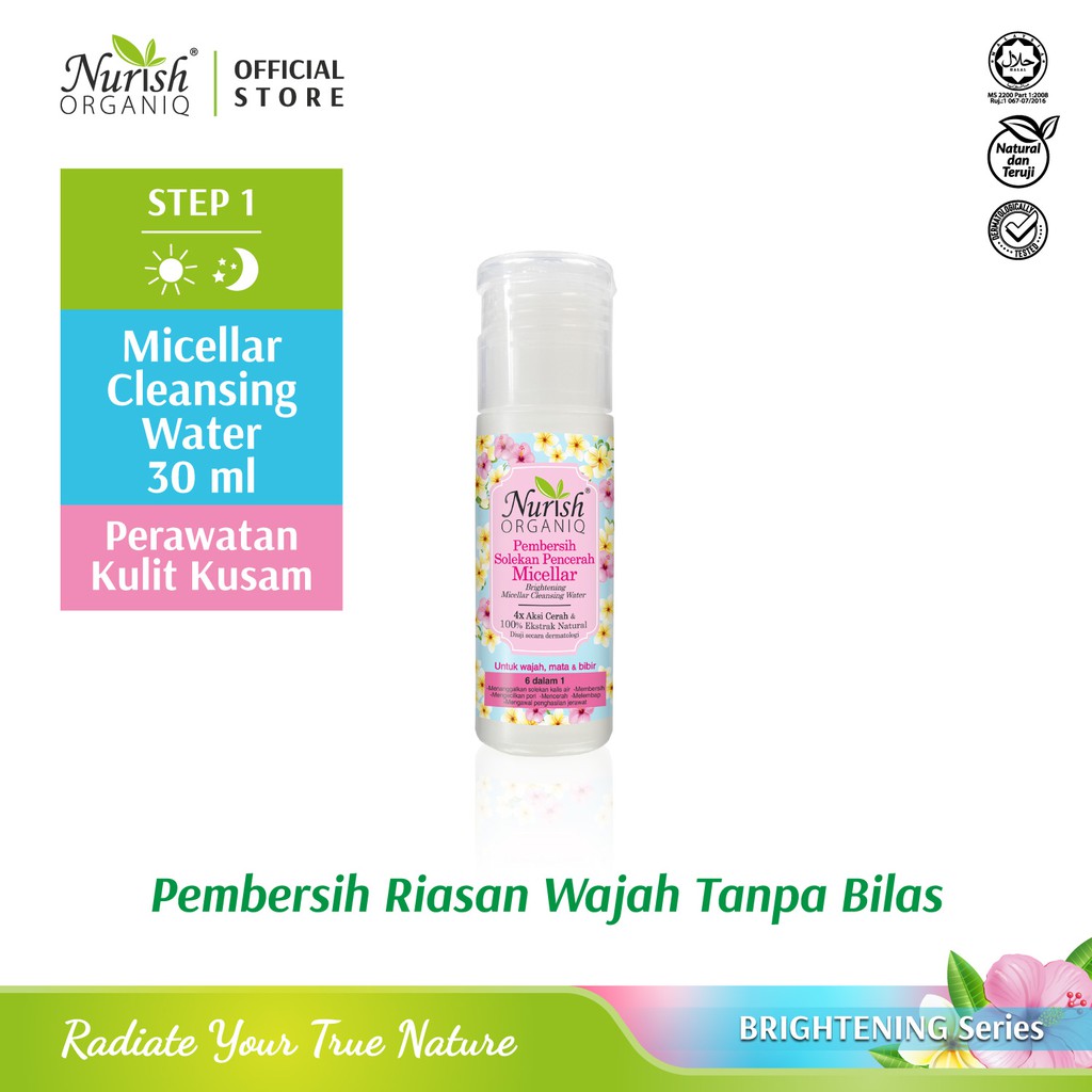 NURISH ORGANIQ [Travel Pack] Brightening Micellar Cleansing Water 30ml - Pembersih Kosmestik Wajah