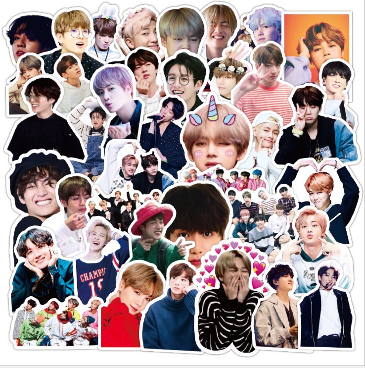 50pcs KPOP BTS Photo Stickers Cute Bangtan Boys for Cellphone Cup Notebook Diary Decor