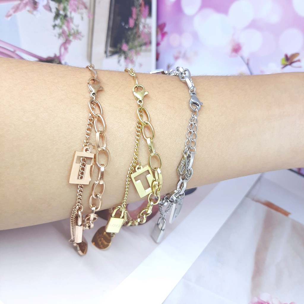 Gelang Titanium  Rantai Layer Fashion Korea Brand T Rose Gold Silver - BB630