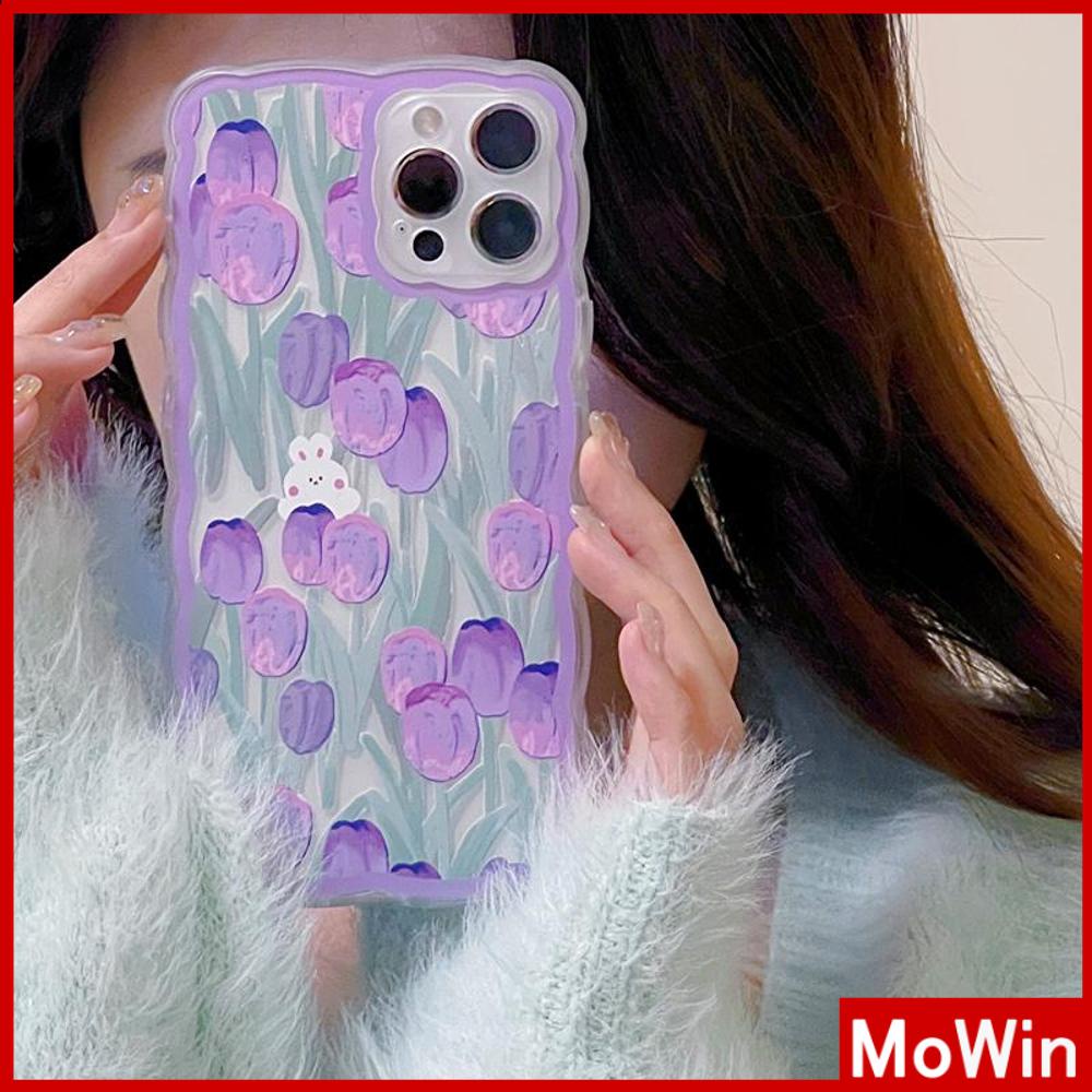 iPhone Case Silicone Soft Case Clear Case Wave Non-Slip Shockproof Camera Full Coverage Protection Purple Tulip For iPhone 13 Pro Max iPhone 12 Pro Max iPhone 11 iPhone 7 Plus