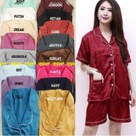 BAJU TIDUR WANITA/BAJU TIDUR POLOS/PIYAMA POLOS/PIYAMA WANITA - Hitam