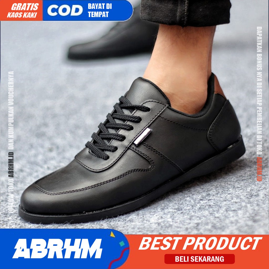 ABRHM x COSENZA Sepatu Pantofel Formal Casual Nikah Hitam Pria Kulit Pu Kerja Kantor