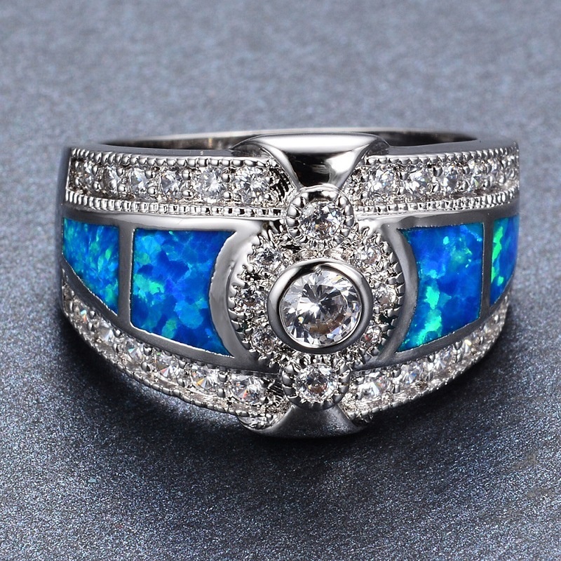 European and American fashion diamond white geometric opal ring