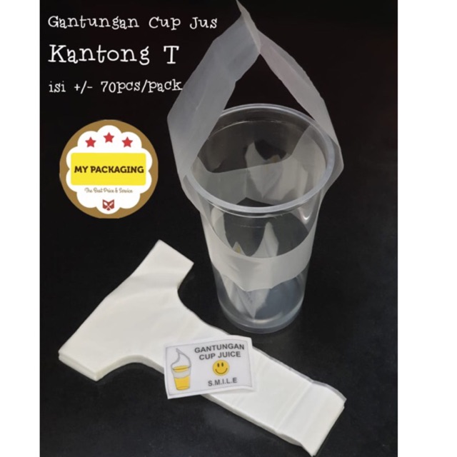 Kantong Plastik T / gantung untuk Cup Plastik Thai Tea Juice kopi isi 70pcs/pack