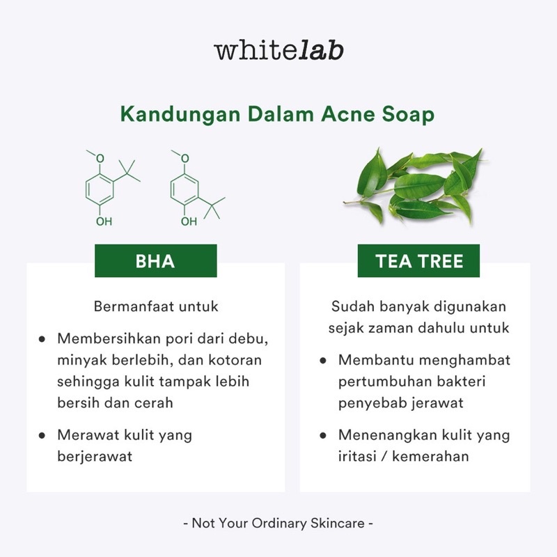 WHITELAB Acne Soap BHA + Tea Tree 80gr BPOM (Sabun Batang, Sabun Mandi, Sabun Wajah, Sabun Badan)