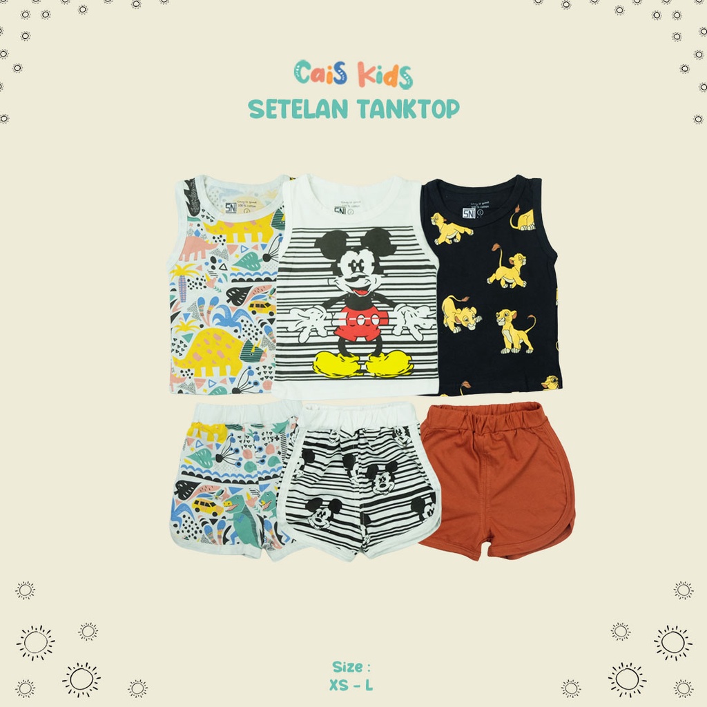 Setelan tanktop dan celana pendek motif untuk anak bahan kaos