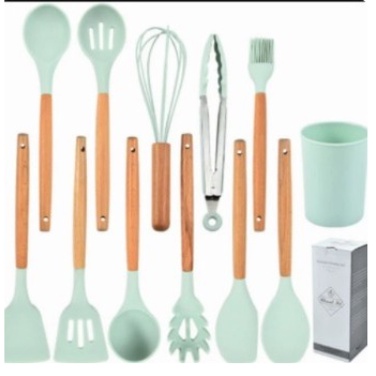 SPATULA SET 10 IN 1 TABUNG SILIKON SENDOK PENJEPIT ALAT MASAK