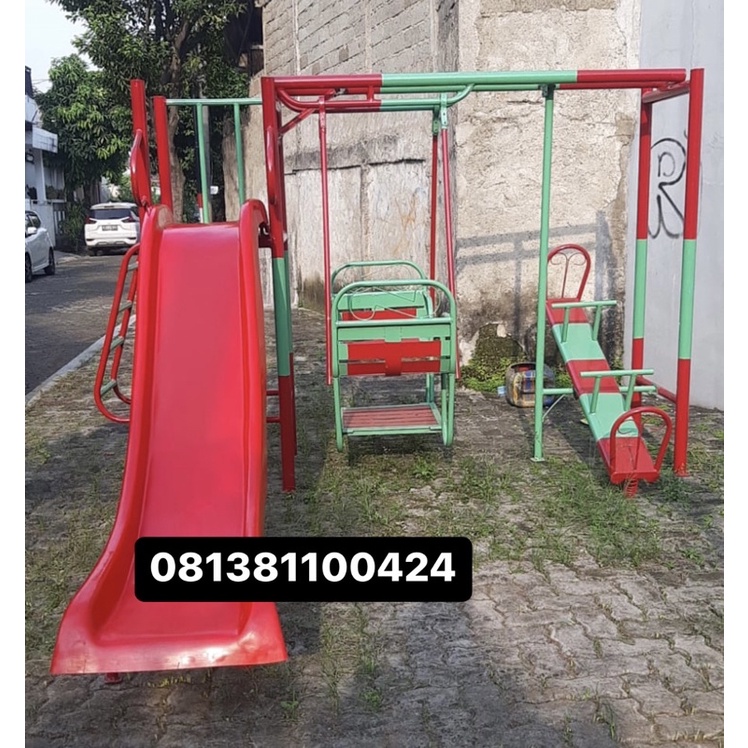 playground outdoor mainan set tiga seluncuran set anak free ongkir jkt