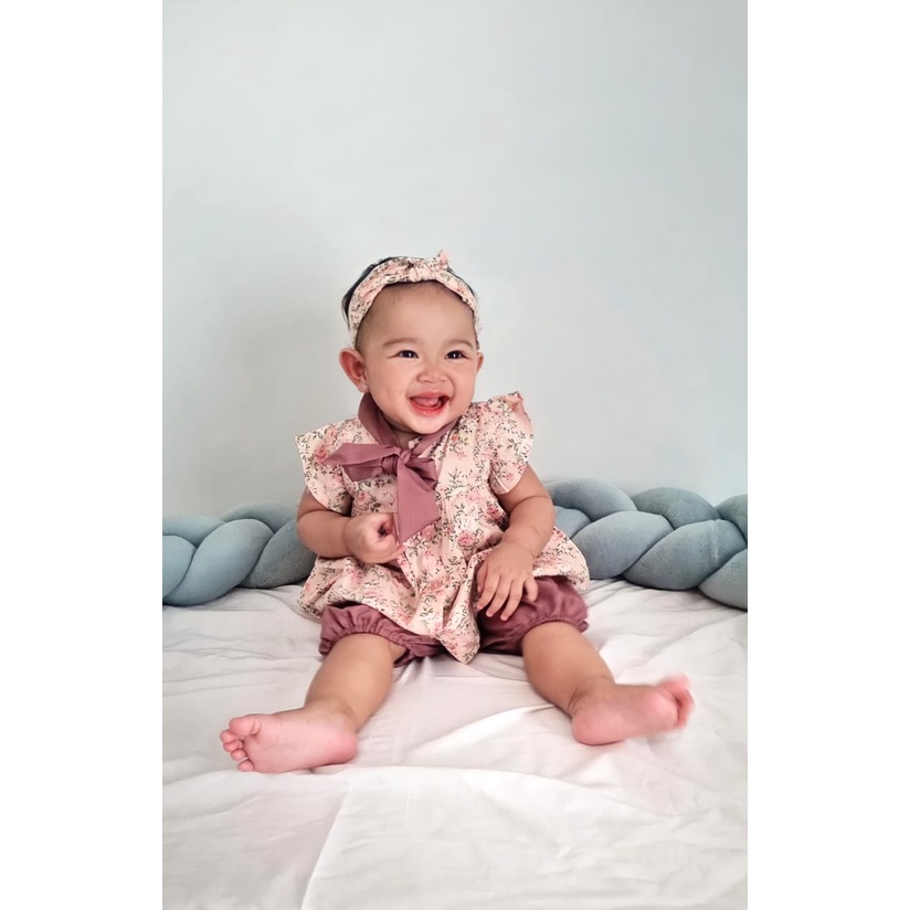 setelan katun anak perempuan baby 0 1 2 tahun balita KAMIA KAMAYA CARLA ROSE SET baju pergi baby perempuan setelan katun jepang anak bando set