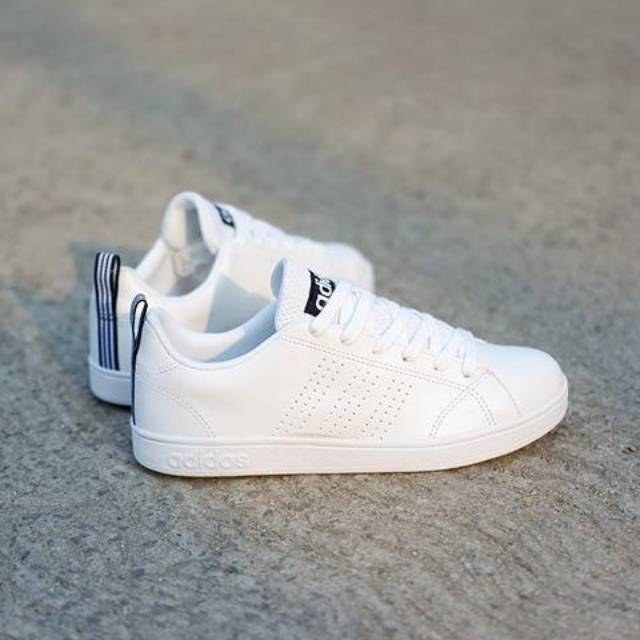 Sepatu Adidas Neo Advantec Full White Putih Polos Motif Hitam Sneakers Olahraga Kuliah Kerja Murah